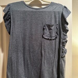 Women's Heather Gray Ruffle Sleeve Pocket Blouse